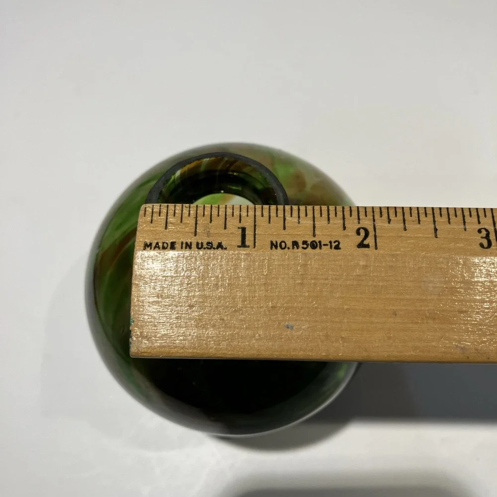 Green Art Glass Vase With Sparkly Bronze Swirls 4.75